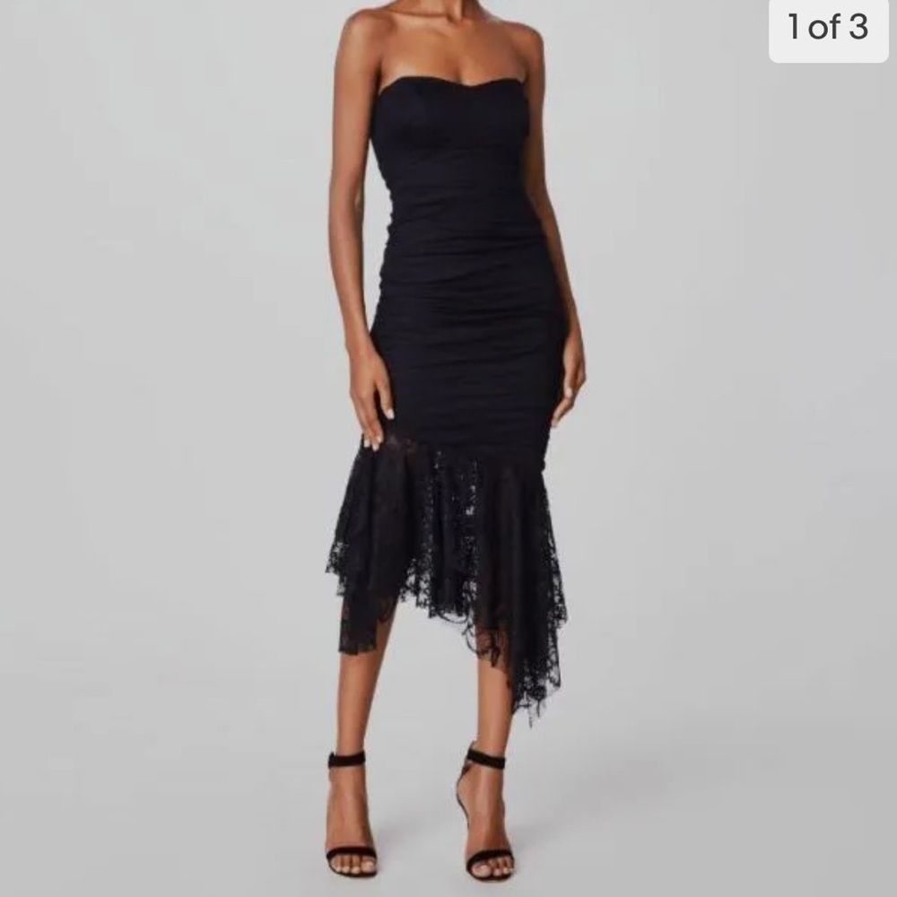 Nicole Miller Strapless Black Lace flounce Size 2 - Picture 4 of 11